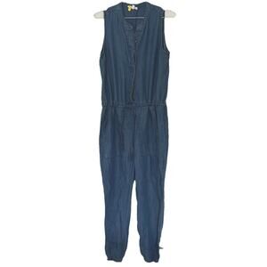 Splendid Womens Brook Blue Tie Front Sleeveless Jogger Jumpsuit XS